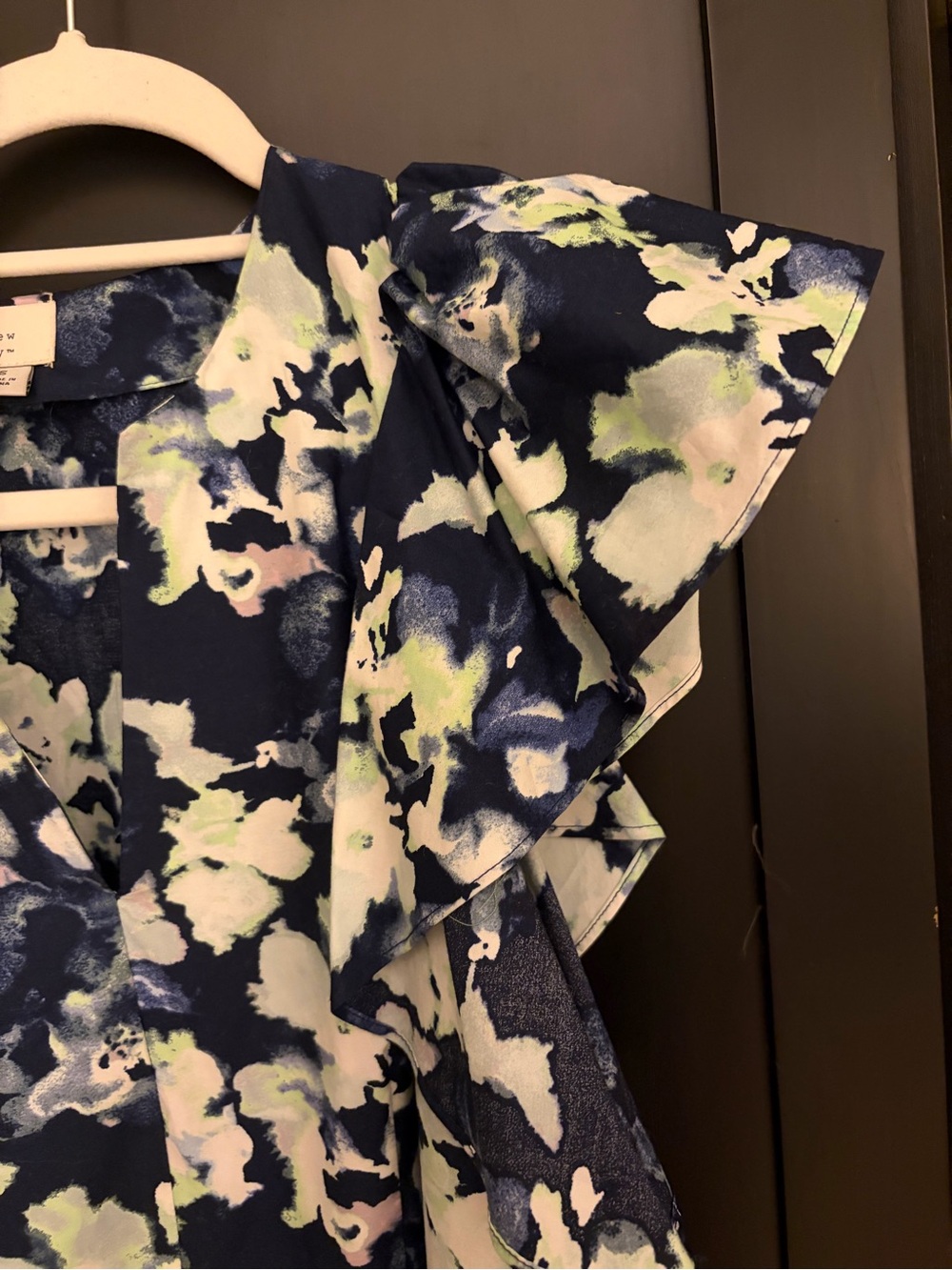a new day Navy Floral Ruffle-Sleeve, v neck Dress